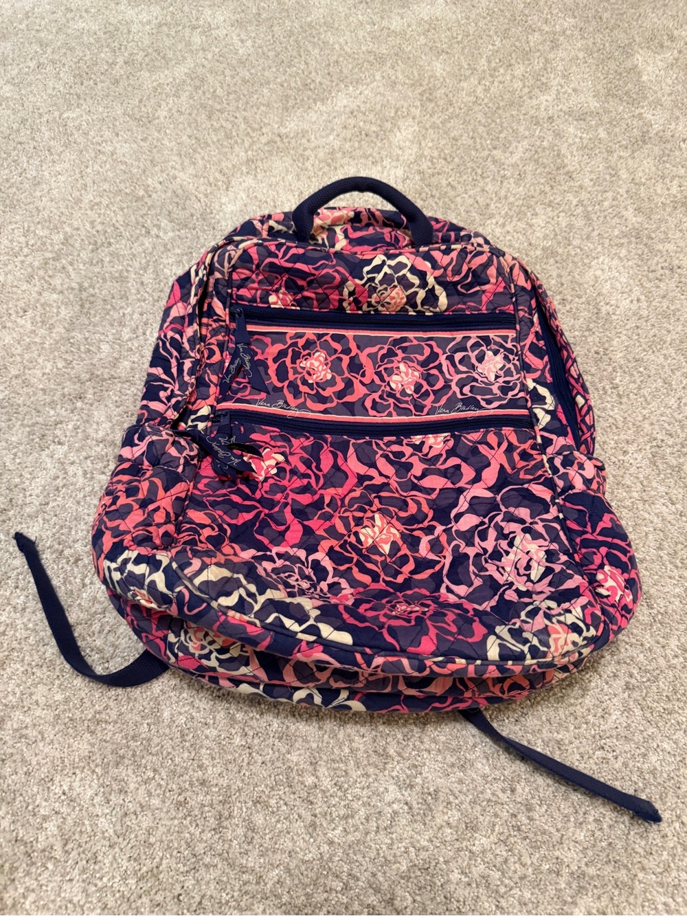 Vera Bradley Quilted Floral Backpack in Navy & Pink